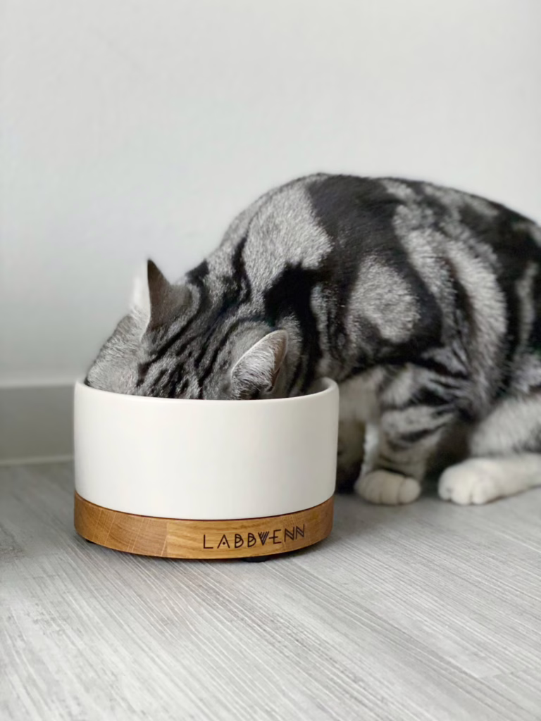 El comedero Vuku de Labbvenn, fabricado en cerámica premium, combina elegancia y estabilidad. Fácil de limpiar, es ideal para una alimentación cómoda.