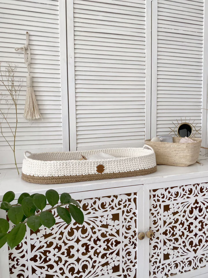 Boho Baby Changing Basket with Jute Accent blanco 1