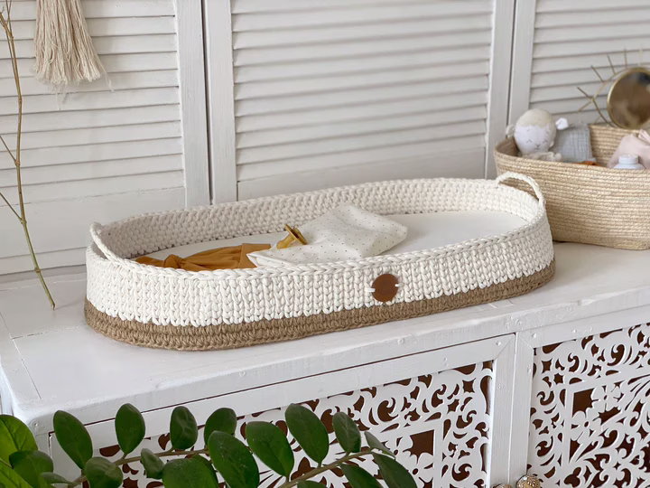 Boho Baby Changing Basket with Jute Accent blanco2