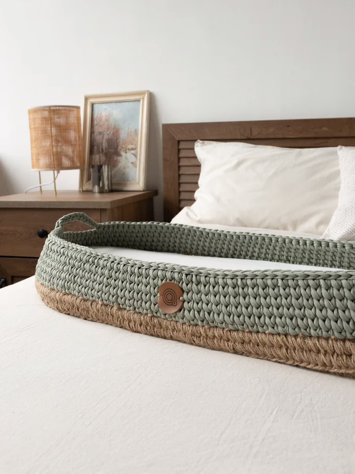 Boho Baby Changing Basket with Jute Accent verde 4